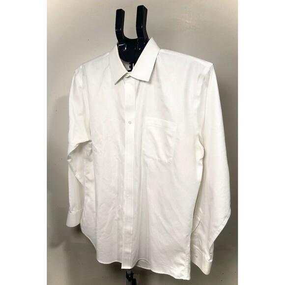 John W Nordstrom Mens Dress Shirt Size 34 35 White Cotton Long Sleeve Office - Picture 2 of 12